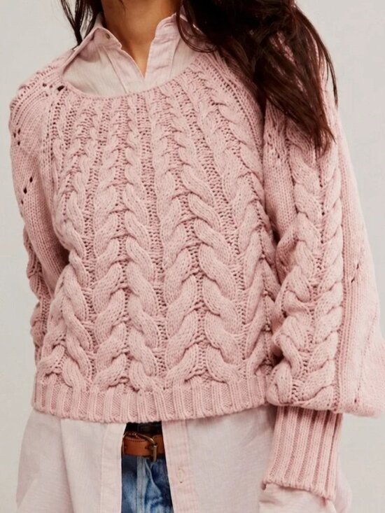 Free People Sweaters - Free People Sandre Pink Cable Knit Sweater M